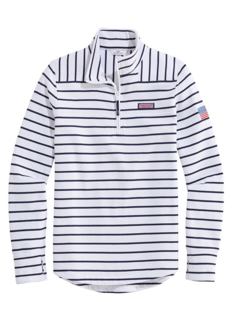Vineyard Vines Women’s White & Navy Striped Pullover with Pink Logo Patch